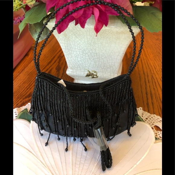 Confetti Woman’s Black Satin Beaded Evening Bag - Picture 2 of 4